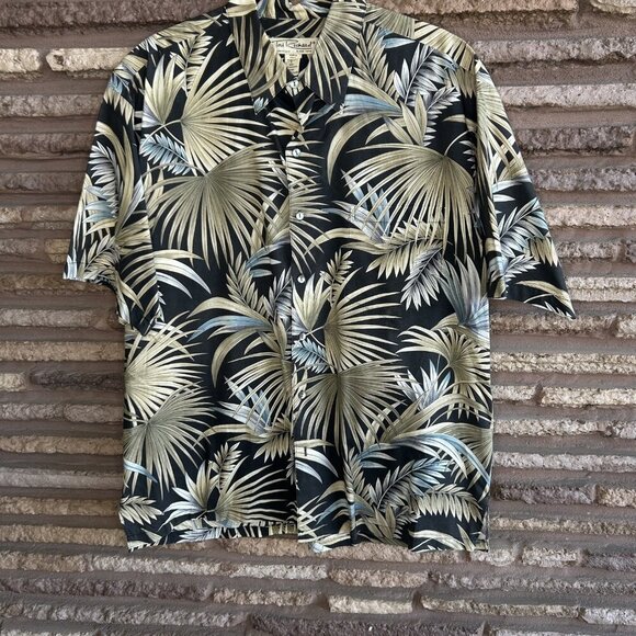 Tori Richard Vintage Hawaiian Black Palm Leaf Print Cotton Lawn Aloha Shirt - Picture 8 of 8
